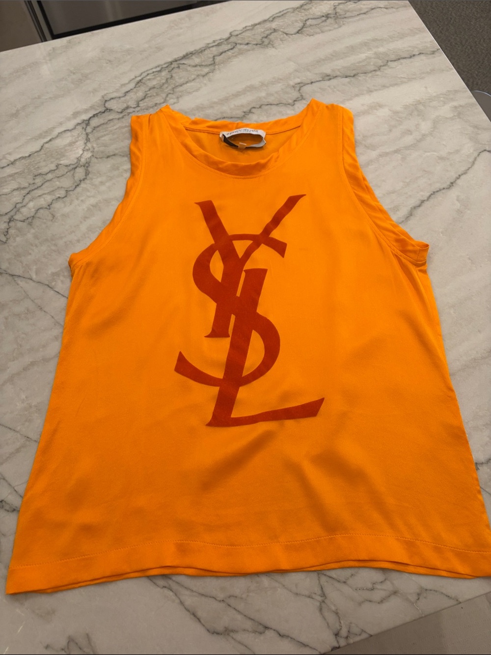 ICONIC Yves Saint Laurent Orange Tank Top with Red YSL Logo SZ S